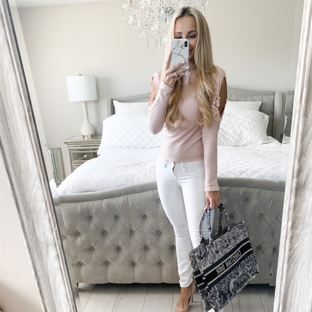 LAST 2!!! (Small & Medium) Blush Mock Neck Lace Long Sleeve Sweater Top - Picture 6 of 16